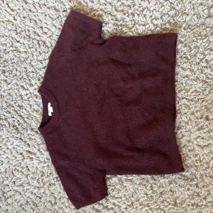 Vinröd kortärmad tröja från Gina Tricot - Mysig vinröd tröja från Gina Tricot med korta ärmar och rund halsringning. Tröjan har en enkel och stilren design, perfekt att matcha med jeans eller kjol. Materialet känns mjukt och skönt mot huden. Den är knappt använd 