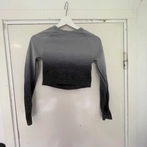 Grå croppad långärmad tröja - Snygg croppad långärmad tröja i grått med mörkare ombre-effekt nedtill. Tröjan har tumhål i ärmsluten och en tight passform som passar perfekt till träning eller chill. Enkel och stilren design som är lätt att matcha.