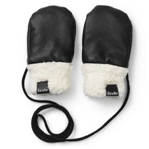 Svarta tumvantar  - Snygga svarta tumvantar med vit fluffig mudd och praktisk snodd mellan vantarna. Utsidan är i mjukt skinnliknande material och insidan ser supervarm ut. Perfekta för kalla vinterdagar när du vill hålla stilen.
