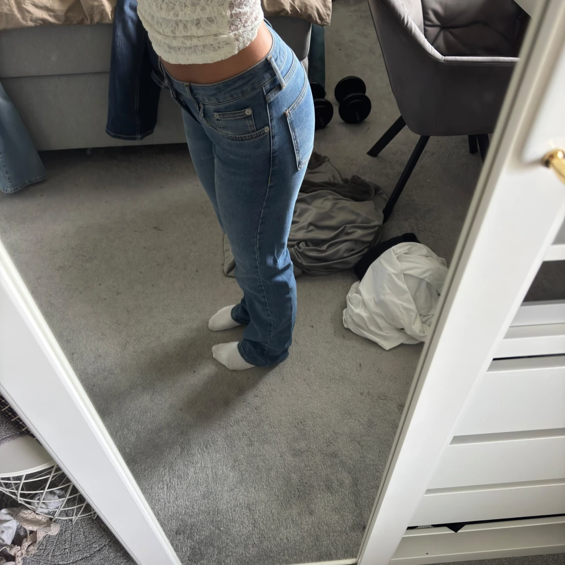 Blå raka jeans låg midja - 2