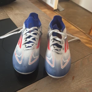 Blå,vita f50 - Snygga fotbollsskor i blått och vitt med röda detaljer. Skorna har snörning och en modern design som passar perfekt för fotbollsplanen.