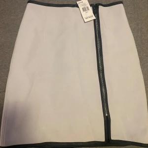 NY! Cool reflex kjol med dragkedja från Club Monaco - Snygg  kjol från Club Monaco med svarta detaljer och en framträdande dragkedja framtill. Kjolen har en stilren design och är i skinn liknande material som är reflekterande. Storlek 0 alltså xs/s. Nypris 1595:-