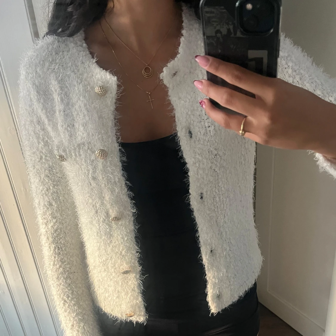 Vit stickad cardigan jacka