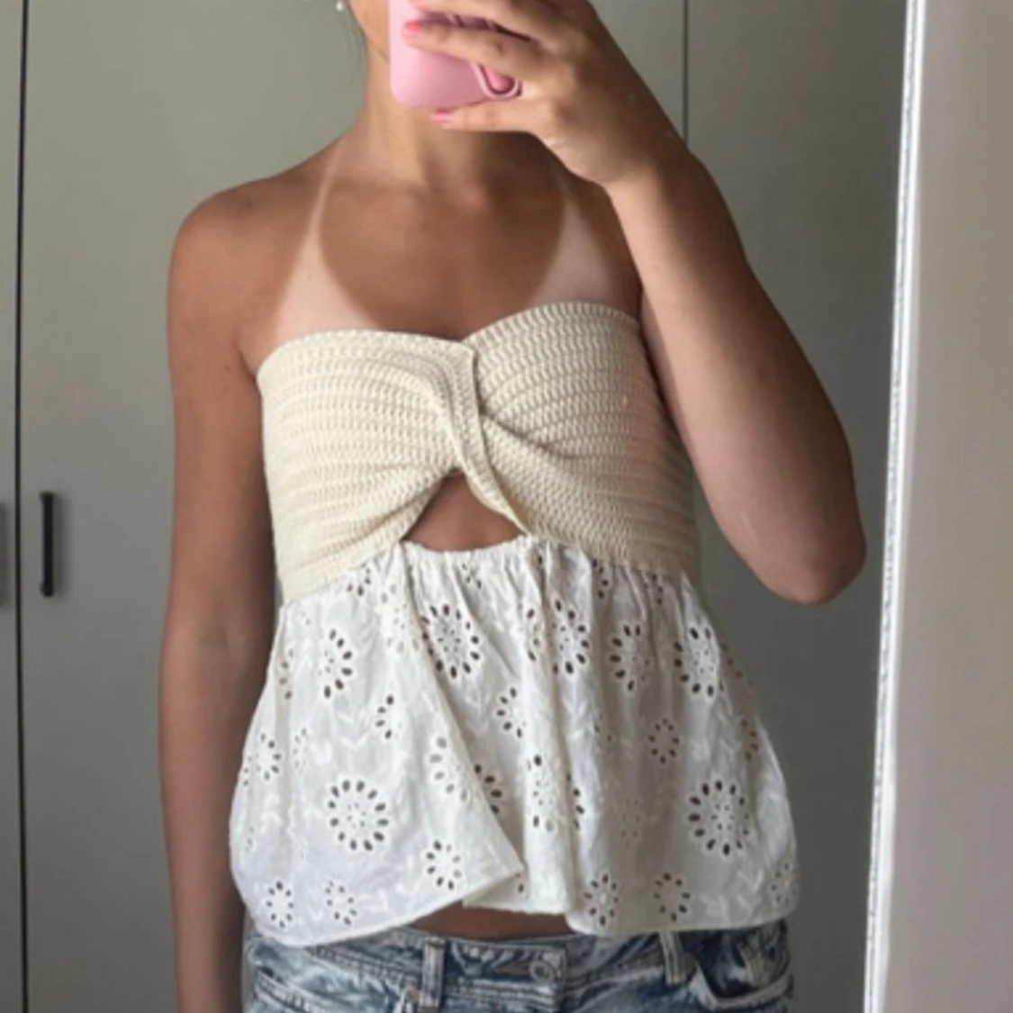 Cremefärgad bandeau topp från Zara  - 1