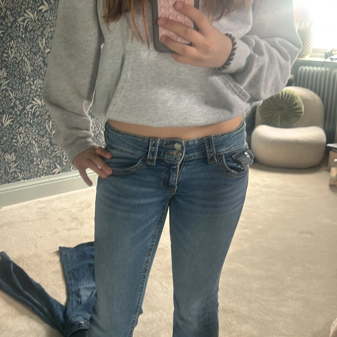 Blå lågmidjade bootcut jeans - 3