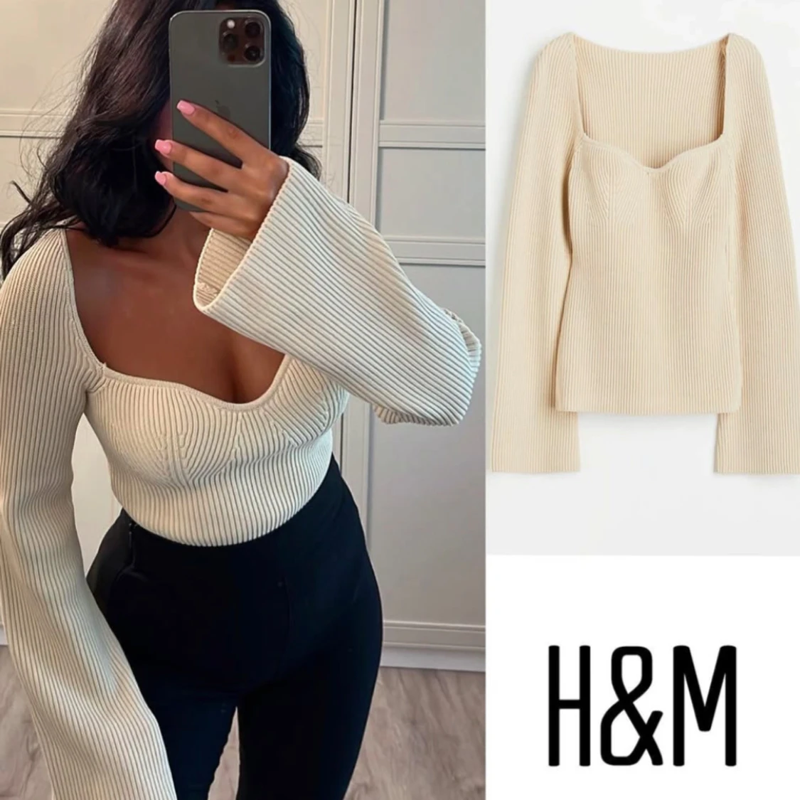 Beige ribbad topp från H&M