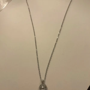 Silverhalsband med glittrig berlock - Snyggt halsband i silverfärg med en glittrig rund berlock. Kedjan är tunn och elegant, perfekt för att ge lite extra bling till din outfit. Berlocken har små stenar som fångar ljuset och ger ett lyxigt intryck.