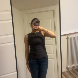 Svart ärmlös linnetopp - Säljer en svart, enkel och stilren linnetopp med rund halsringning. Toppen är figurnära och ärmlös, perfekt för att matcha med jeans eller kjol. Materialet känns mjukt och bekvämt mot huden. Passar dig som gillar en clean och klassisk look.