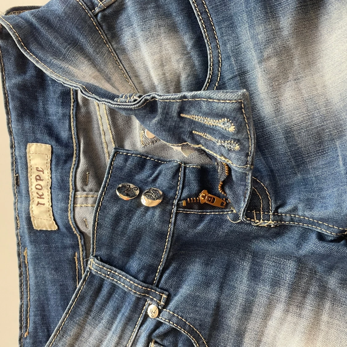 Blå bootcut jeans, low waist - 2