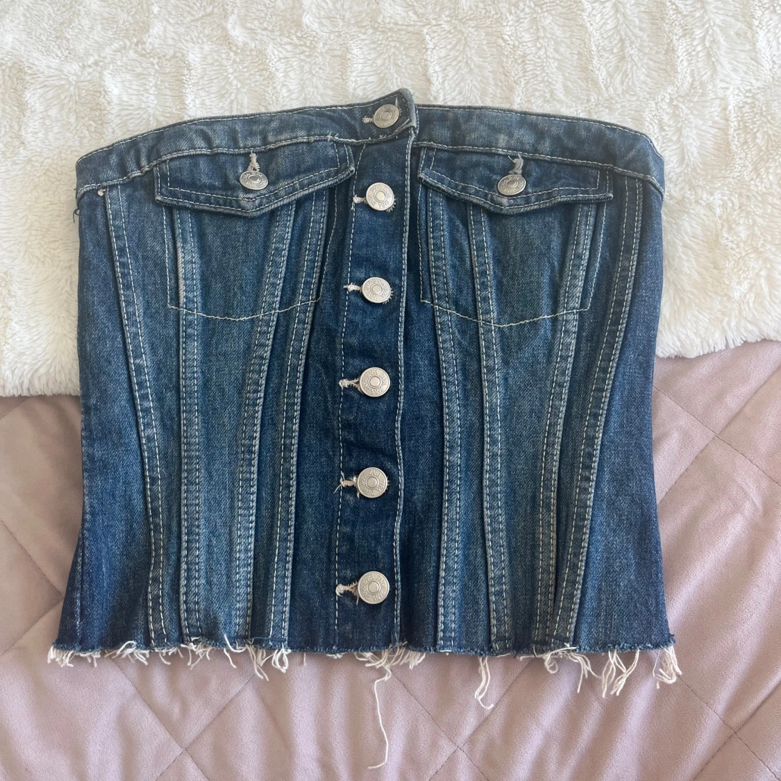 Jeans korsett-topp med knappar