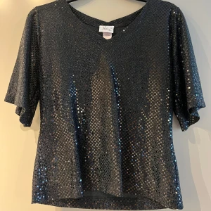 Svart glittrig topp - Svart topp från Herå med glittriga paljetter i storlek M i mycket bra skick.  Mitt pris 80 kr. Köparen står för frakten🫶🏻