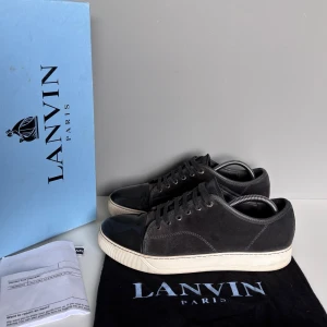Lanvins  - Säljer ett par snygga lanvins i eftertraktade färgen elephant grey UK7(EU41).  Cond 7,5/10 slitage på sulorna och creasing på toe caps, men mockan i bra skick! Kommer med OG box, dustbag och KVITTO!