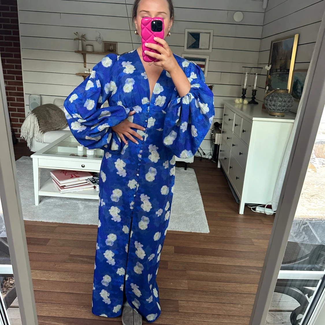 Blå blommig långklänning från Adoore - 1