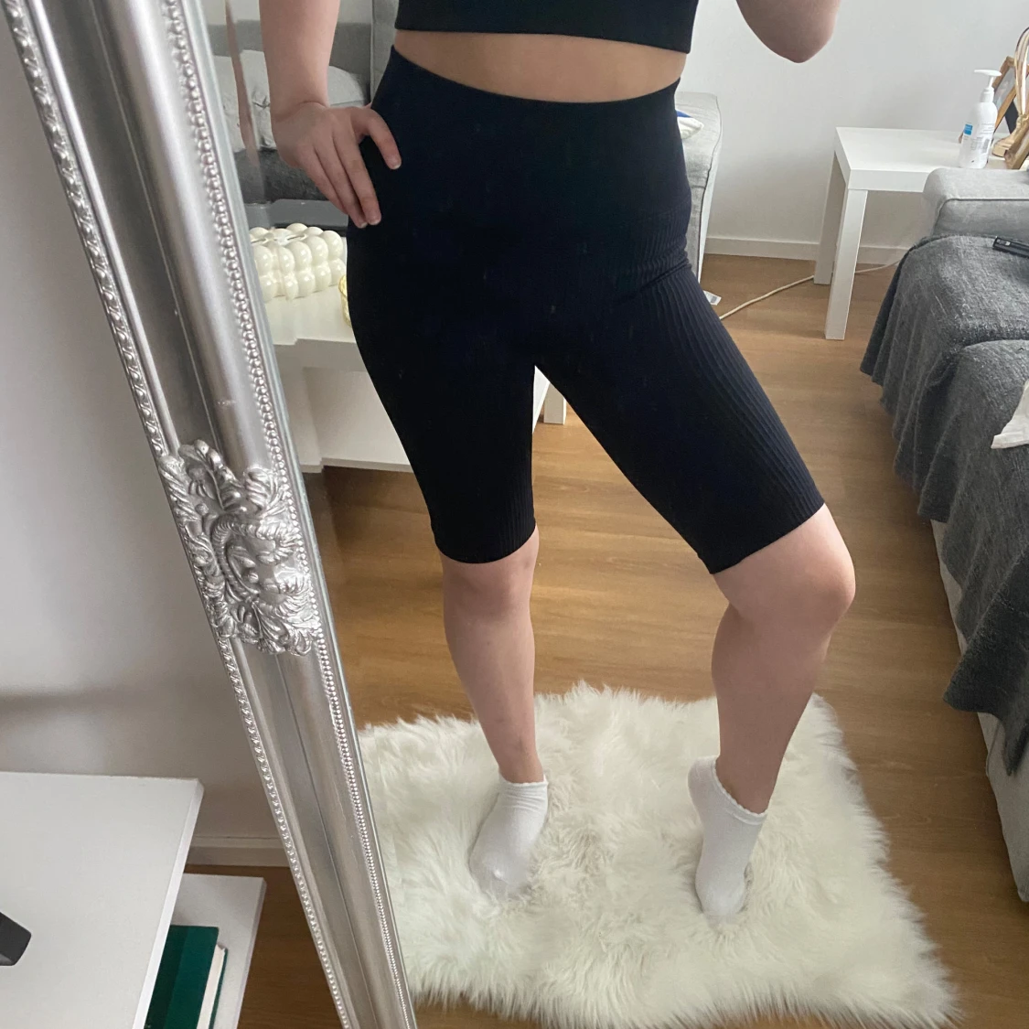 Svarta ribbade cykelshorts