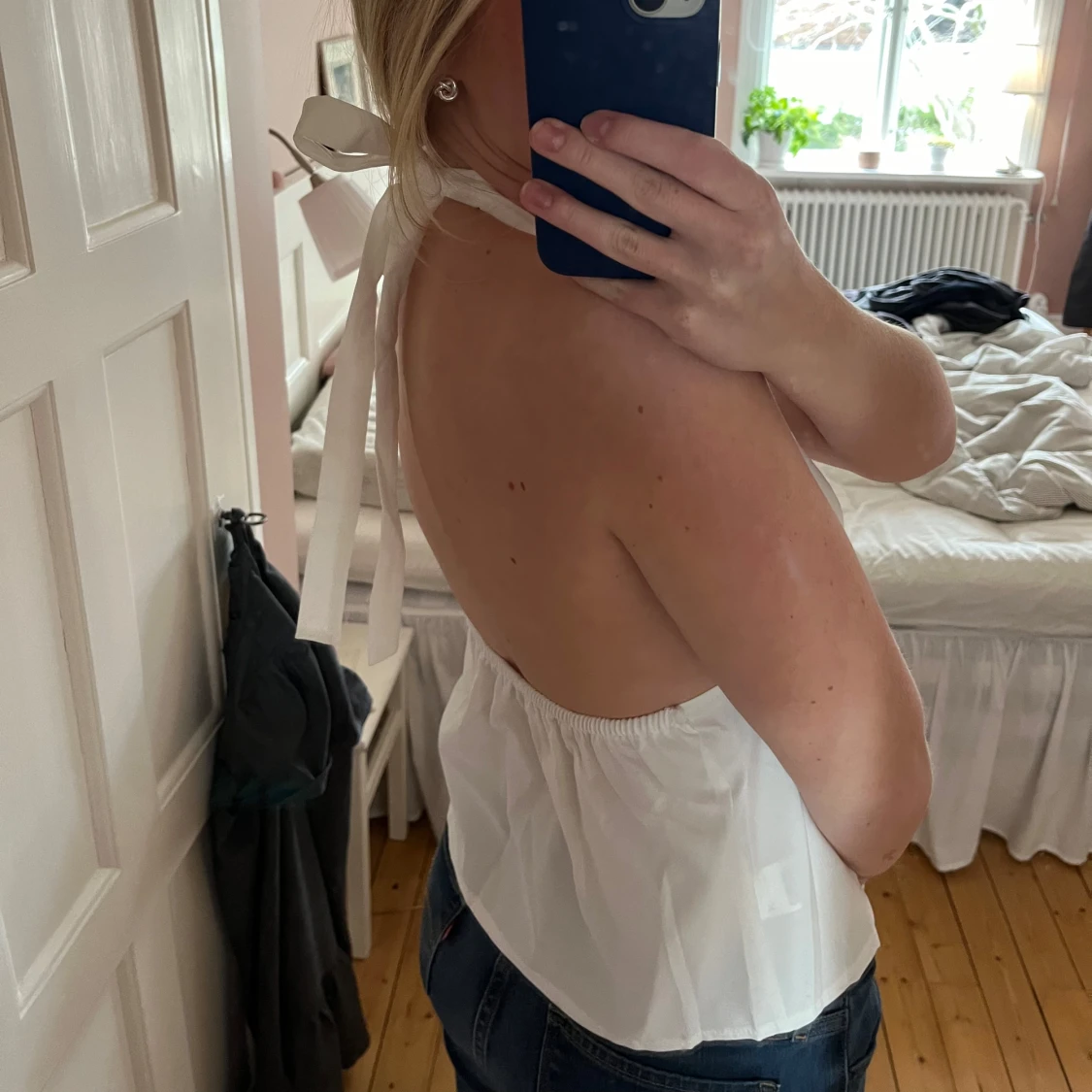 Vit halterneck linnetopp - 1