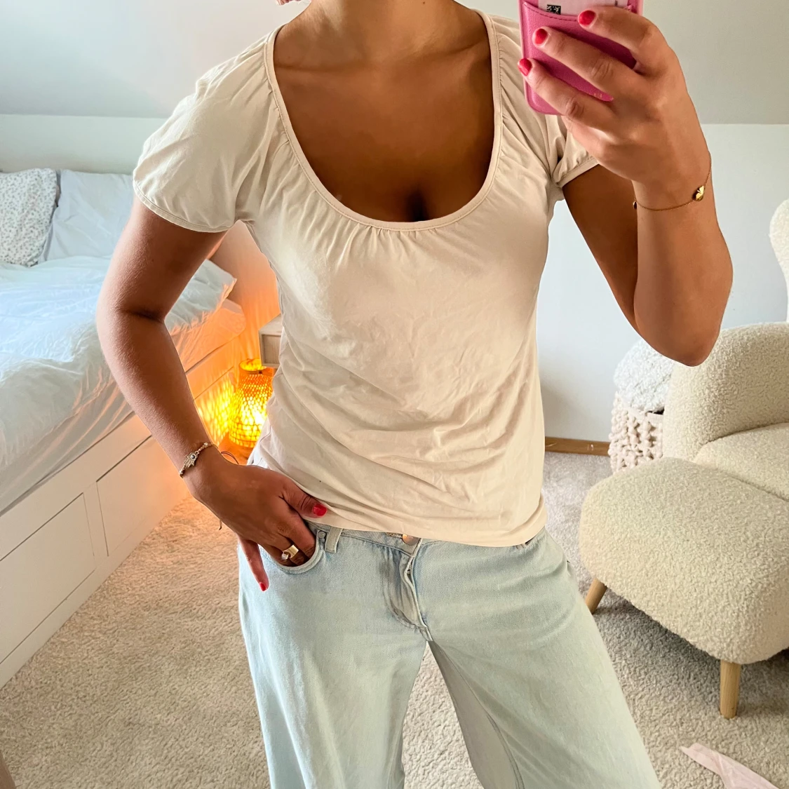 Ljusrosa topp med puffärm - 1