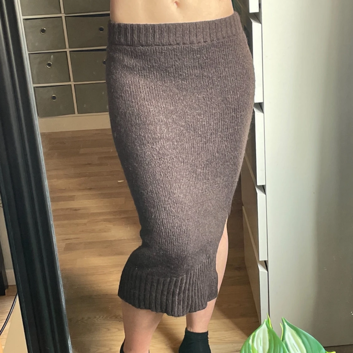 Brun stickad långkjol Gina Tricot