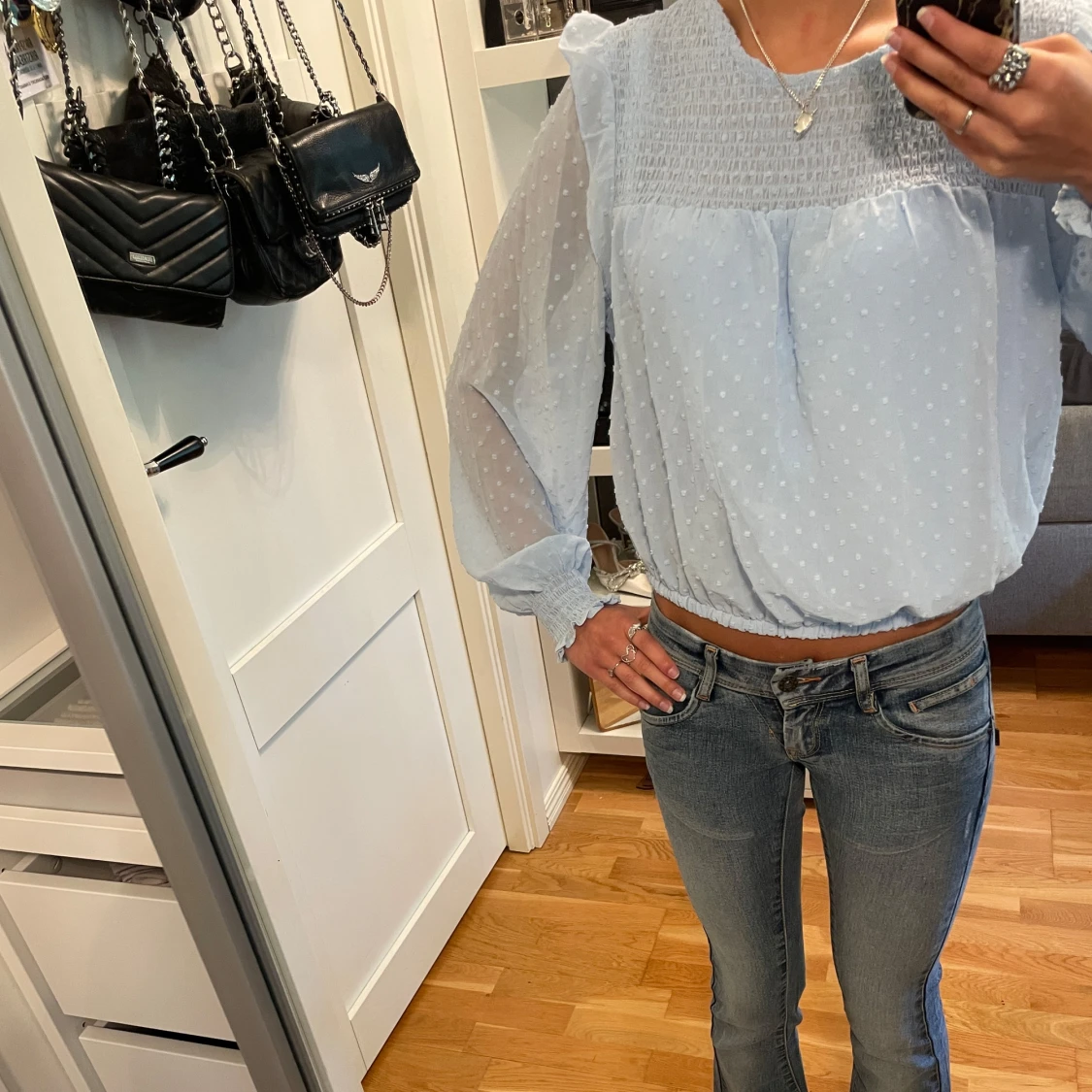 Ljusblå blus smock - 1