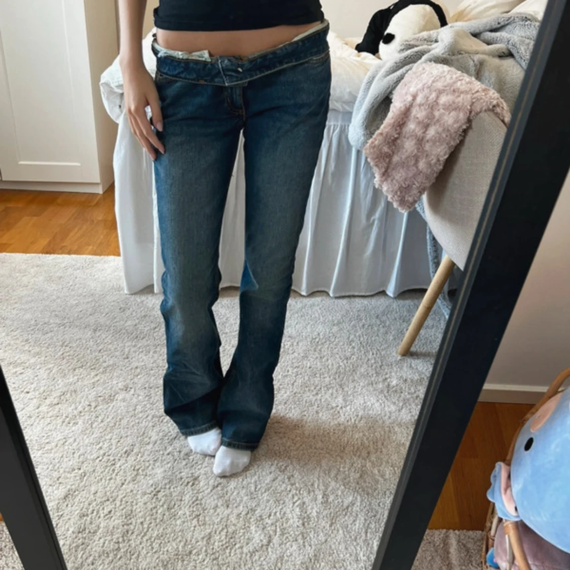 Lågmidjade blå bootcut jeans - 1