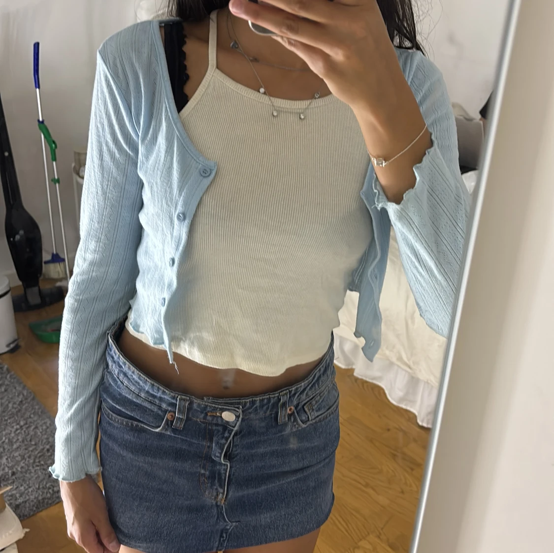 Ljusblå ribbad cardigan från SHEIN