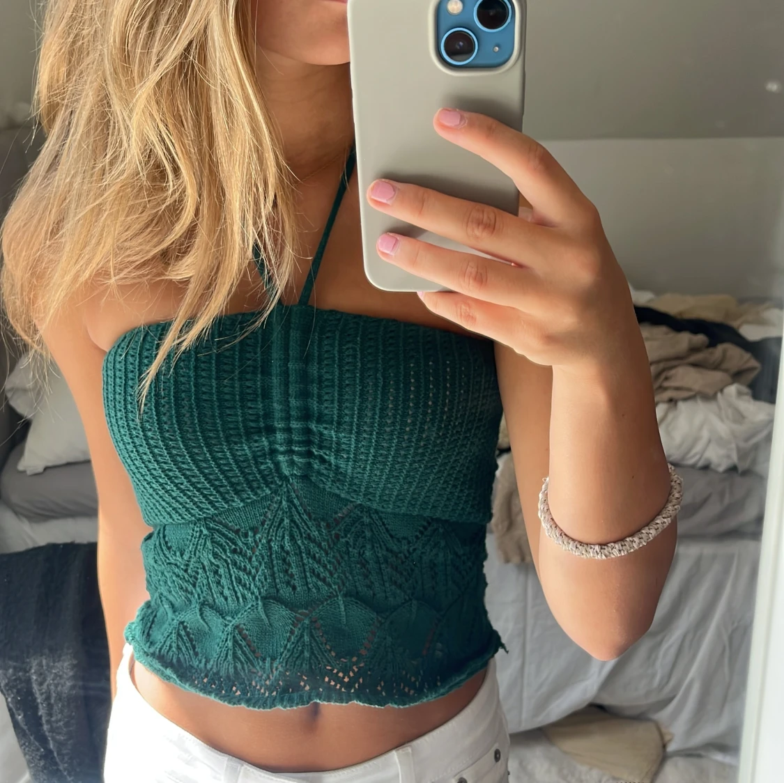 Grön stickad croppad topp från Zara