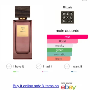 Ny! Rituals Rose de Shiraz EdP 15ml - Ny! Rose de Shiraz från Rituals är en eau de parfum med tydliga ros- och blomnoter, inslag av mysk, gröna och fruktiga toner. Flaskan är rektangulär i mörkrosa glas med en stor, fyrkantig träkork och gulddetaljer. Rymmer 15 ml. Har utgått ur sortimentet så passa på 🌸