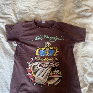 T-shirt från Ed Hardy - Säljer en cool brun t-shirt från Ed Hardy, storlek M. Den har typ 3 pyttehål här och var som egentligen inte syns. Pris kan diskuteras!