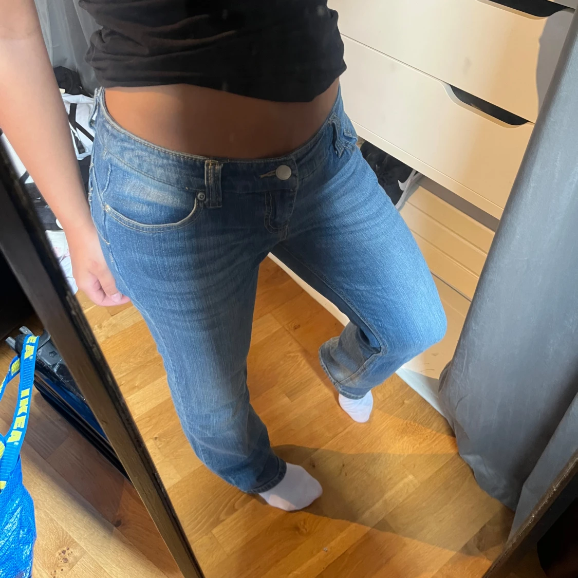Blå bootcut jeans med låg midja - 1