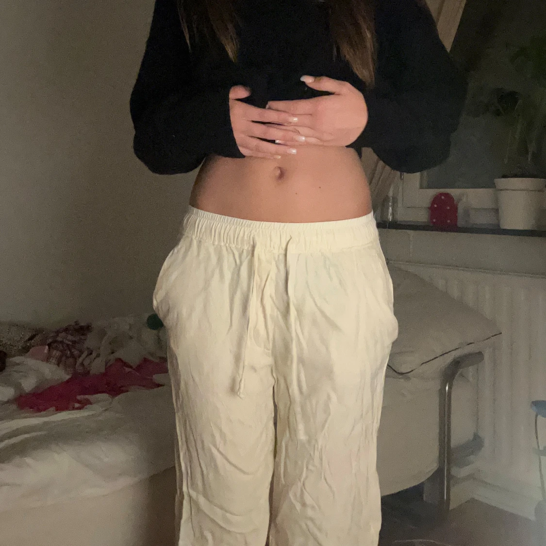 Vida ljusa linnebyxor med resår