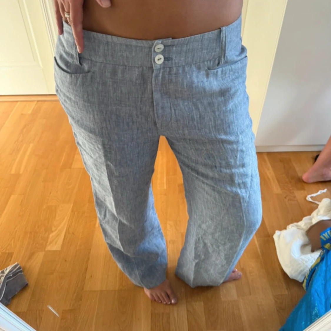 Ljusgrå raka linnebyxor  - 1