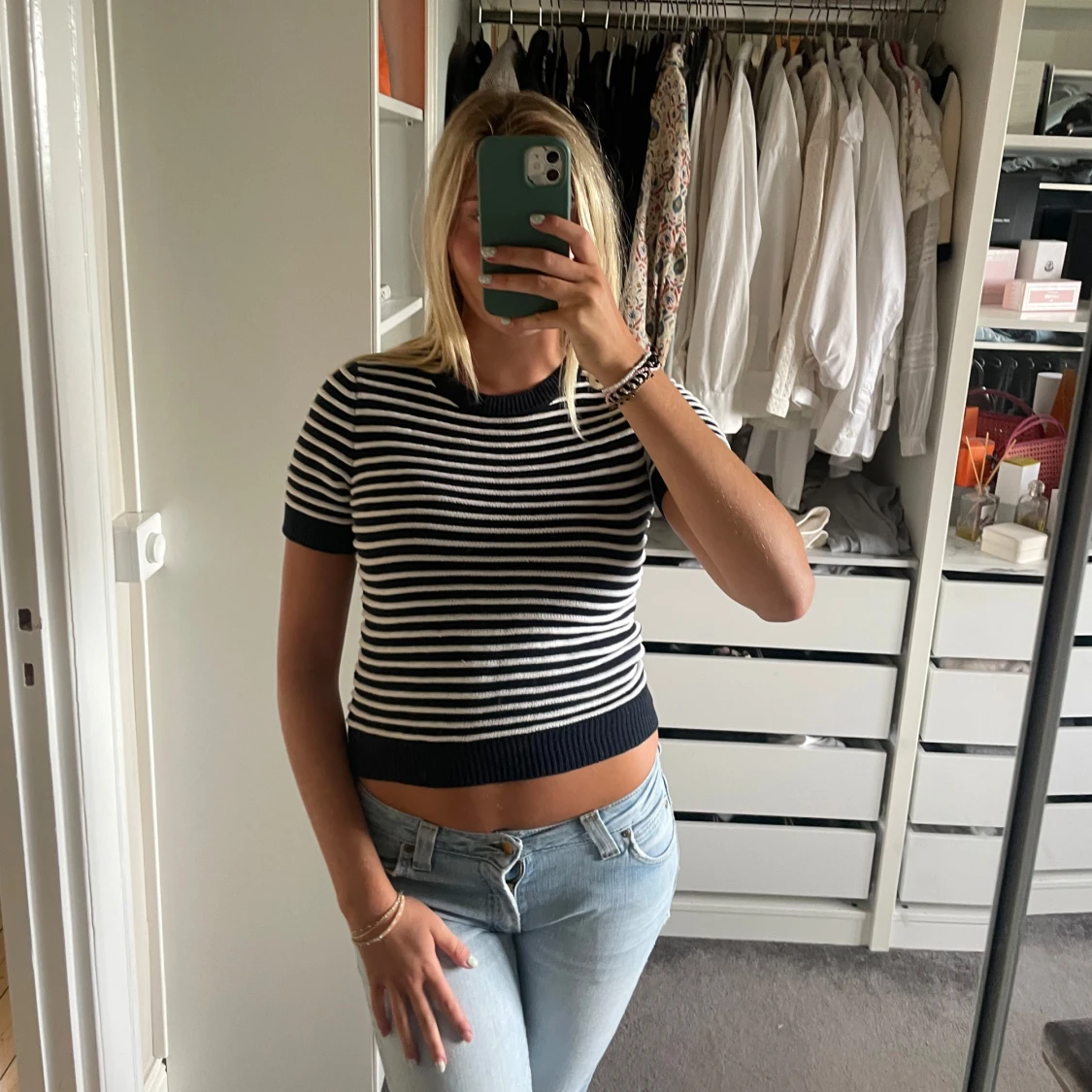 Randig croppad stickad topp - 2