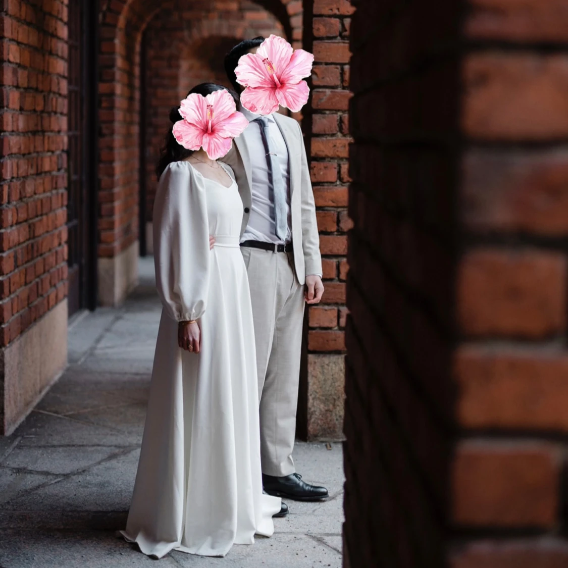 Vit långklänning med puffärmar - 1