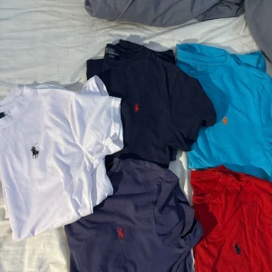 Färgglada Polo Ralph Lauren t-shirts - 299 styck Fem snygga t-shirts från Polo Ralph Lauren i olika färger: vit, marinblå, blå och röd billigare för fler passar S/Xs