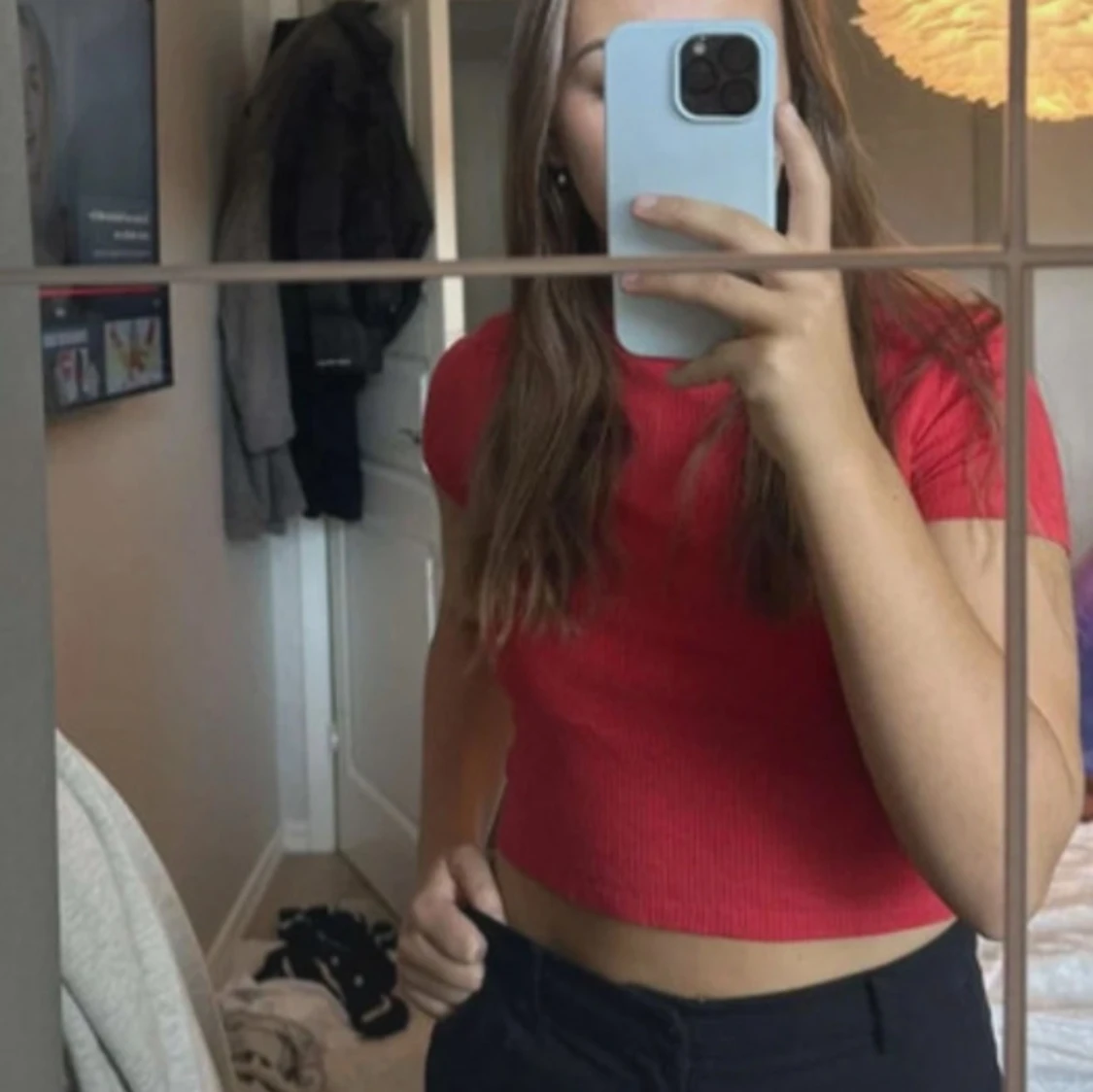 Röd ribbad croppad topp - 3