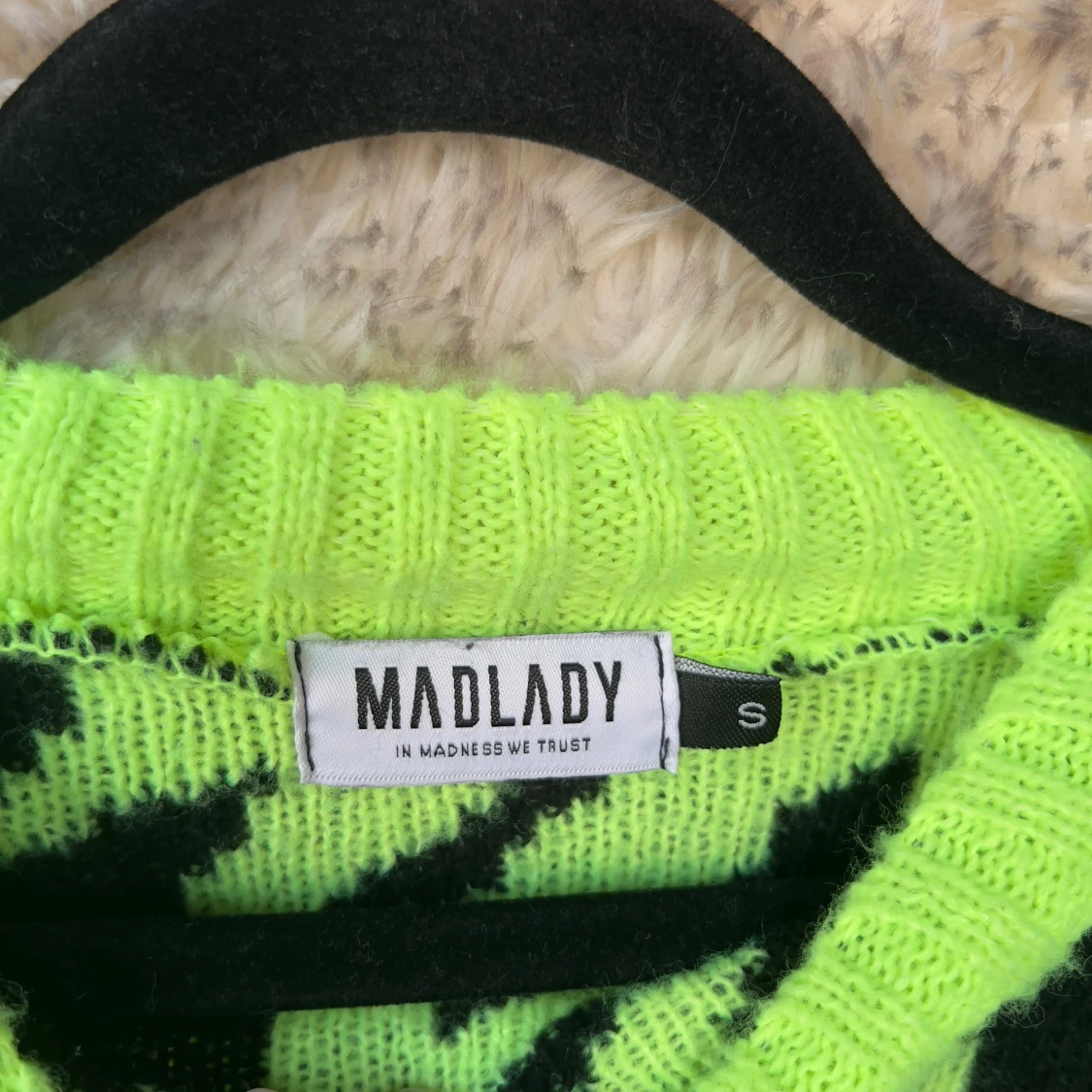 Neongrön zebra stickad tröja Madlady - 3