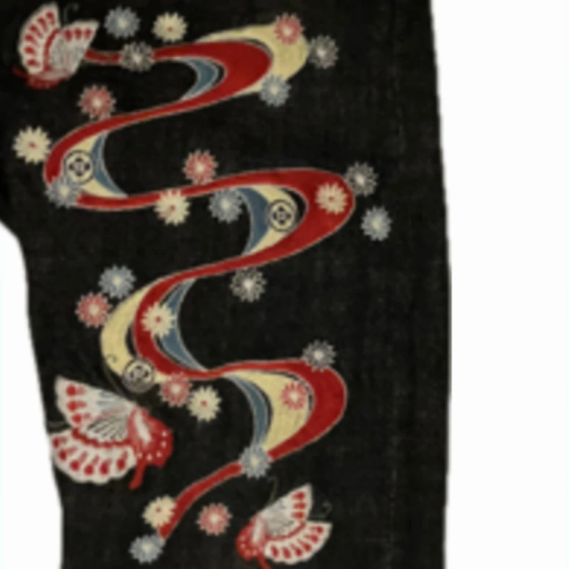 Mörkblåa Selvedge-jeans med broderade fjärilar - 3