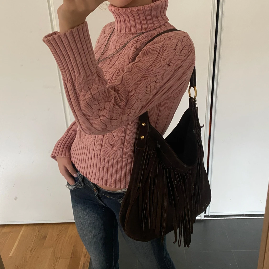 Rosa stickad polotröja - 1