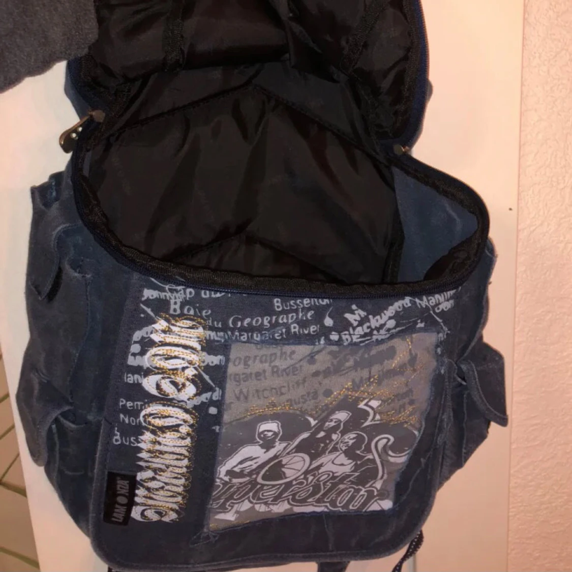 Jeans-blå ryggsäck med tryck - 2