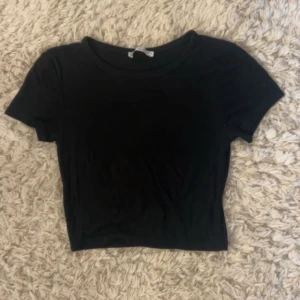 Svart croppad t-shirt från Zara - lätt använd, stretchigt material