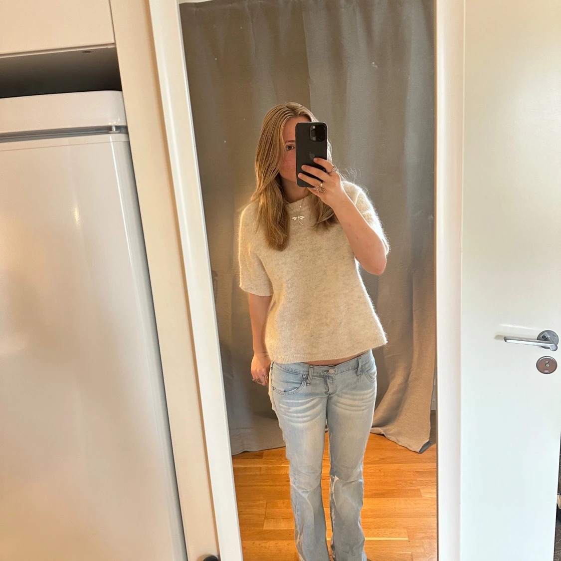 Stickad ull t shirt vit / beige - 93