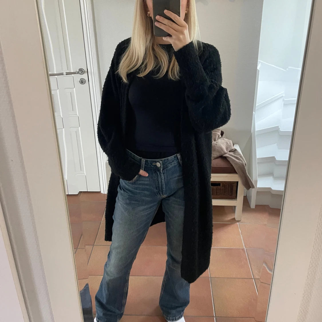 Svart lång kofta - 90