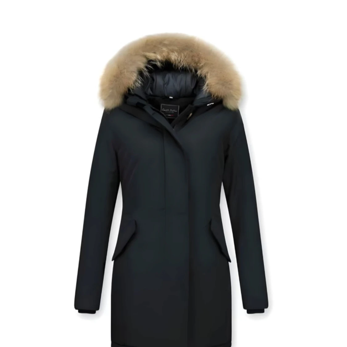 Svart parkajacka med pälsdetalj - 91