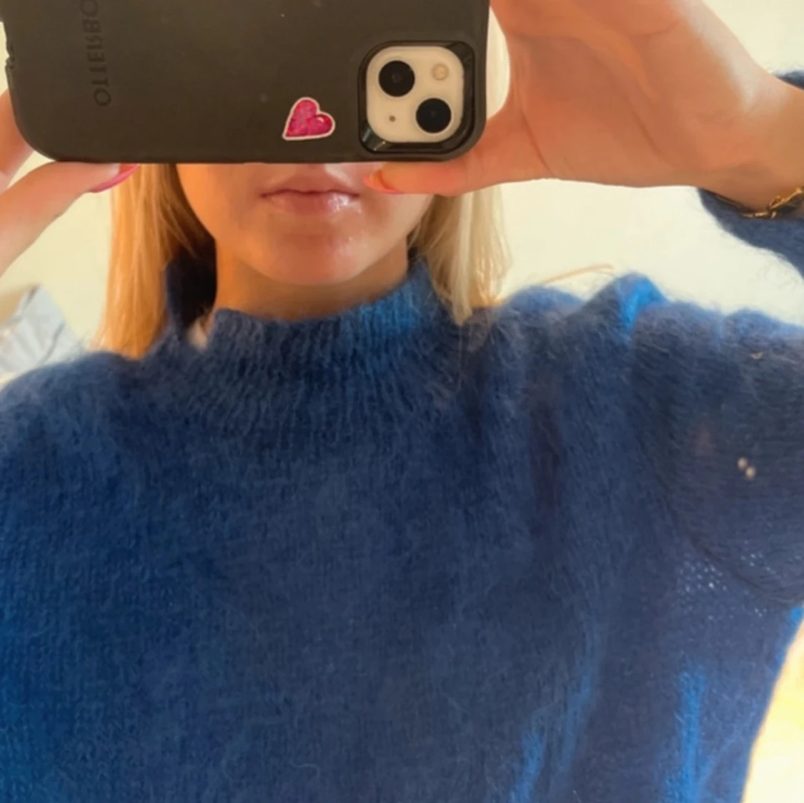 Blå stickad tröja - 92