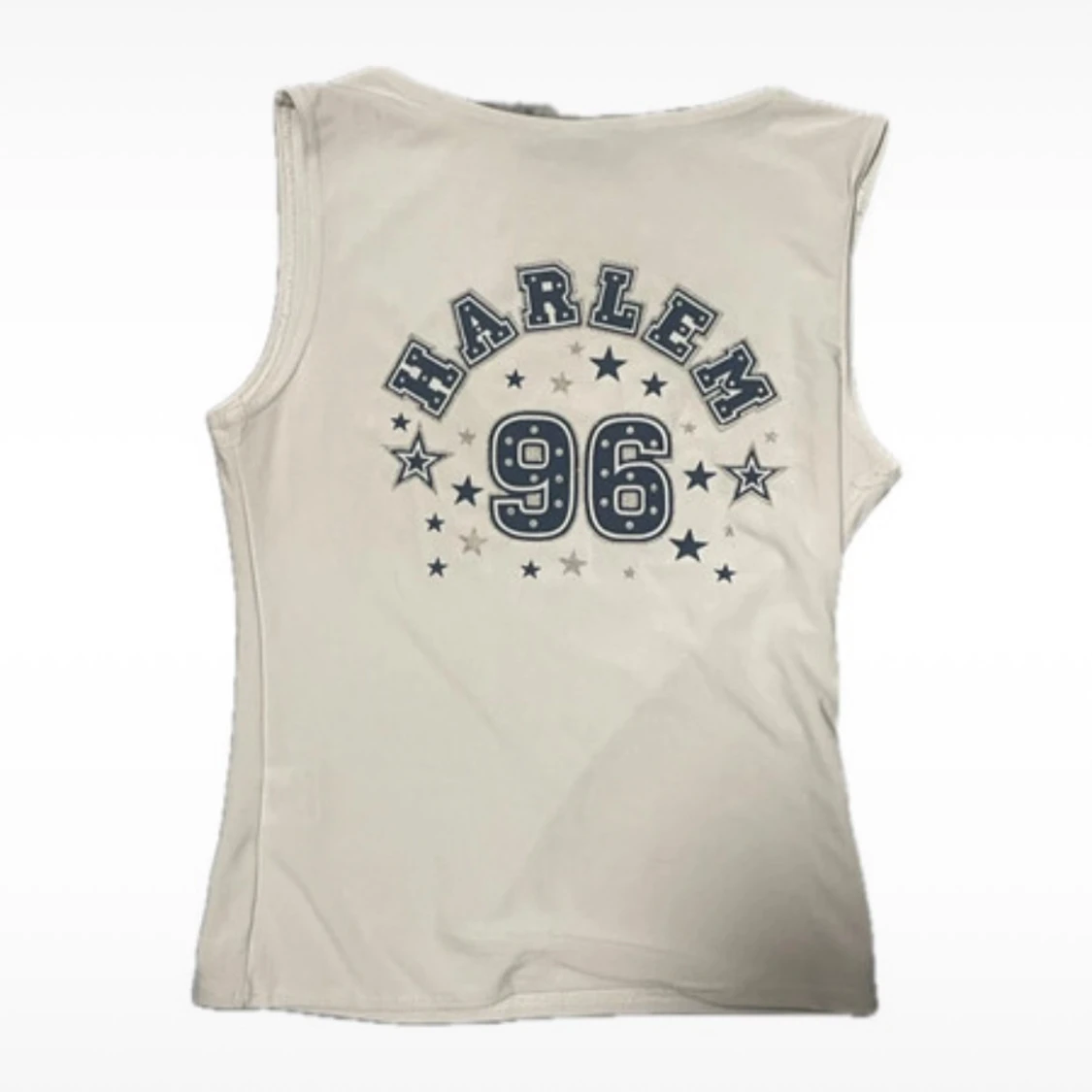 Vintage Vit Och Navy Glitter Blus