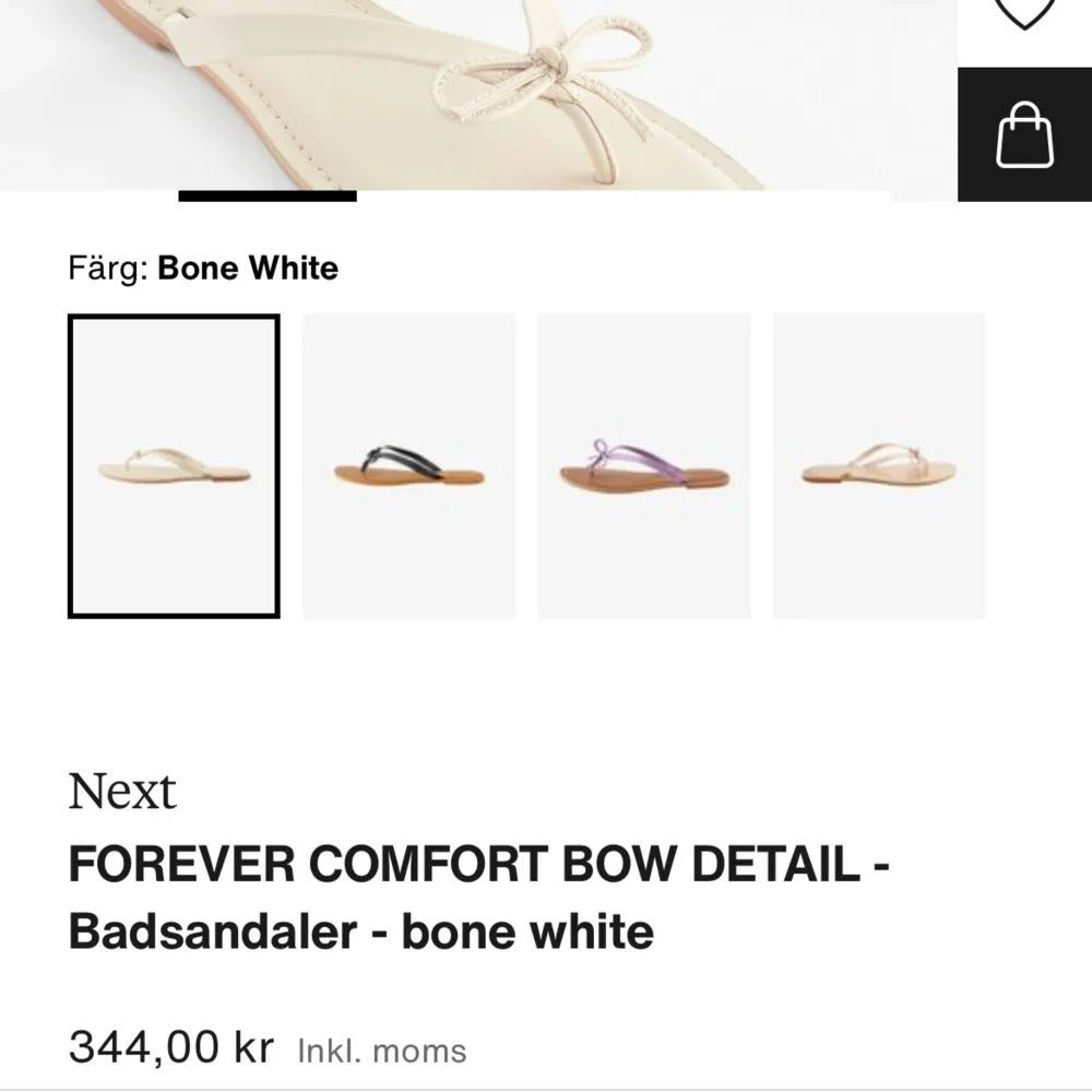 Säljer dessa söta oanvända flipflops. Dom är i en creme vit / beigh färg med en gullig roset på😝 storlek 37 Köpta för 345kr. Skor.