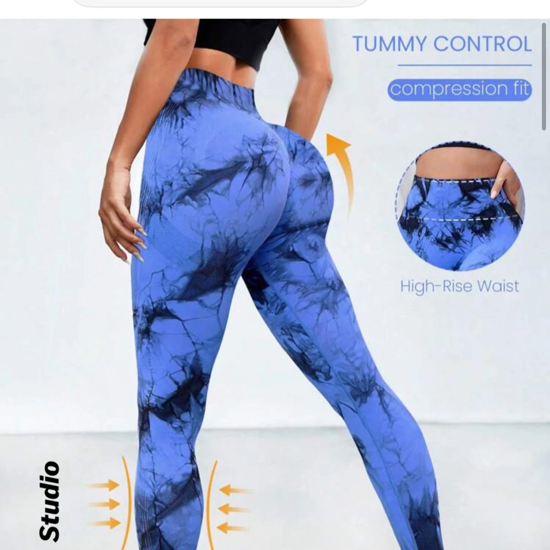 Blå mönstrade leggings med hög midja