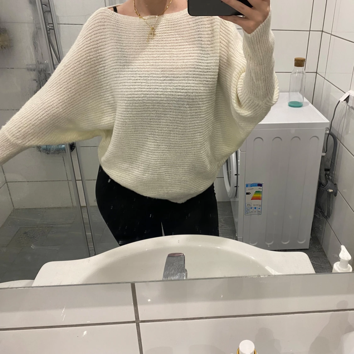 Vit stickad tröja - 90