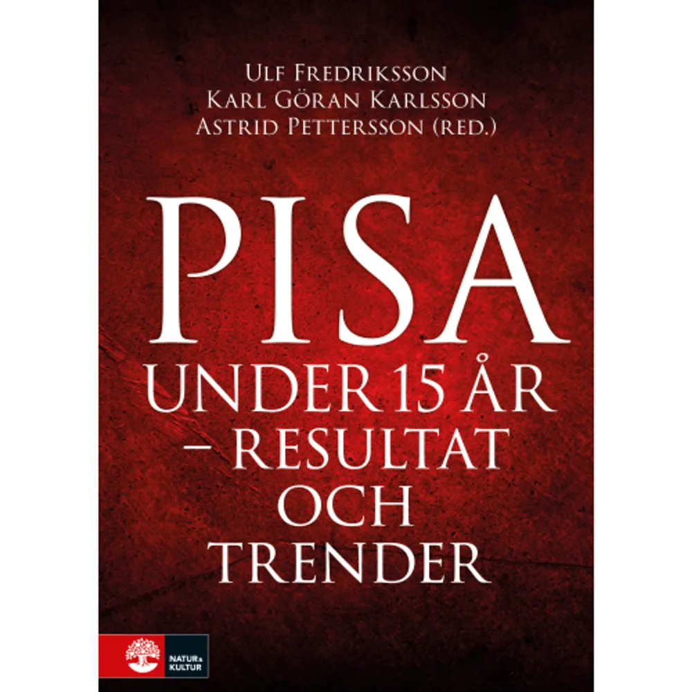 15 år efter att den första PISA-undersökningen genomfördesi Sverige ger de forskare som arbetat med undersökningen sin bild av PISA.  I denna bok sammanfattas och diskuteras PISA ur flera olika perspektiv. Här beskrivs bakgrunden till undersökningen, hur den utvecklats och genomförts. De svenska resultaten från samtliga sex PISA-undersökningar presenteras. De används bland annat till tvärstudier och de sätts också i ett internationellt perspektiv. Även kritiken mot undersökningarna tas upp och författarna avslutar med att diskutera hur framtidenför PISA kan komma att se ut.  Boken är en unik sammanställning som kan läsas av alla som är intresserade av PISA och de svenska PISA-resultaten,t.ex. lärarstudenter, yrkesverksamma lärare, utbildningsforskare och skolpolitiker.    Format Häftad   Omfång 235 sidor   Språk Svenska   Förlag Natur & Kultur Akademisk   Utgivningsdatum 2018-08-27   Medverkande Ulf Fredriksson   Medverkande Astrid Pettersson   Medverkande Karl-Göran Karlsson   ISBN 9789127819818  . Böcker.