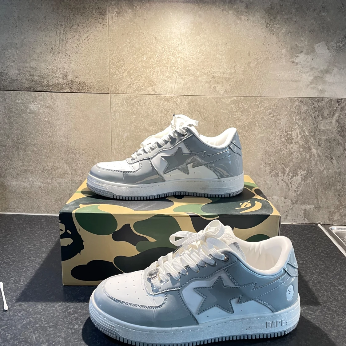 A Bathing Ape Patent Gray Bapesta, US 9 / EU 43