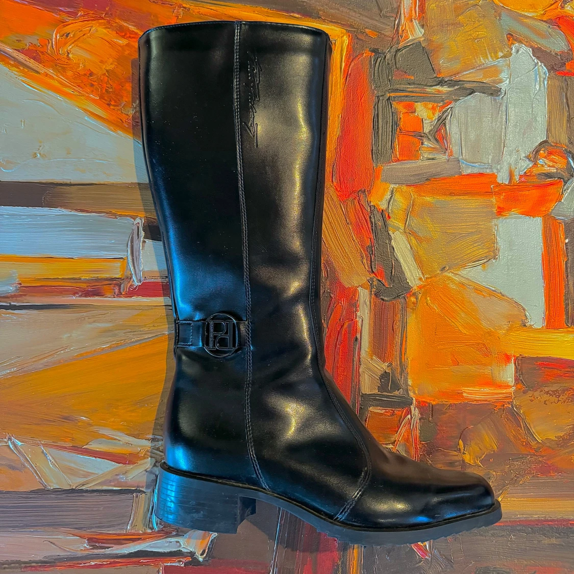 Svarta skinnstövlar med klack - 90